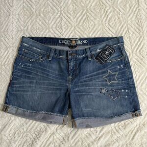 Lucky Brand Blue Denim Star Patch Rolled-Hem Shorts